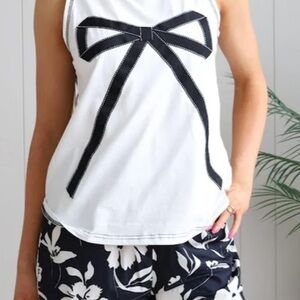 White Tank Top with Black Bow Design